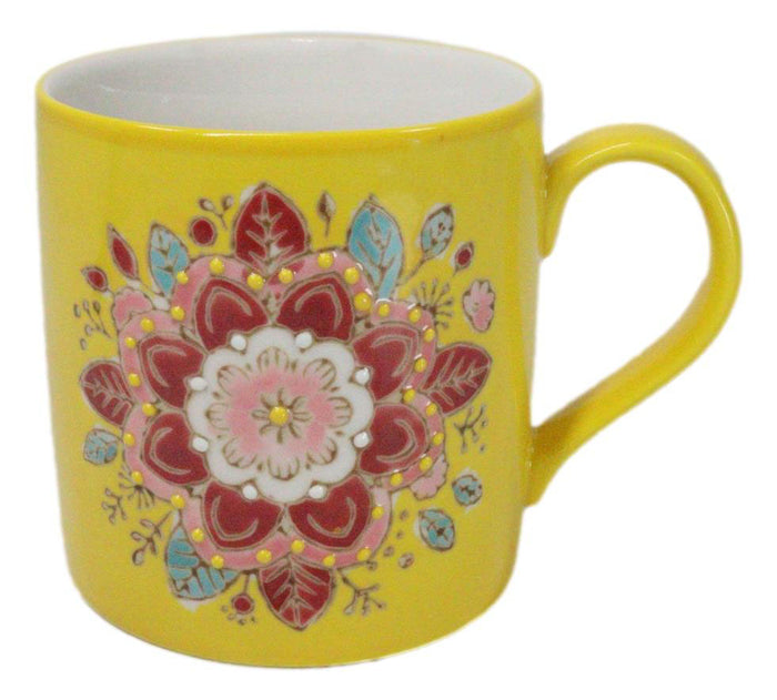 Ebros Gift Yellow Manipura Navel Chakra Zen Flower Of Life Mandala Circle Ceramic Mug