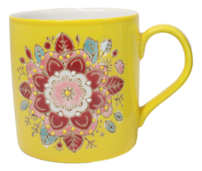 ebros gift Yellow Manipura Navel Chakra Zen Flower Of Life Mandala Circle Ceramic Mug