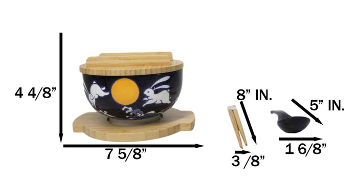 Ebros Gift Yellow Moon White Rabbit Donburi Ramen Bowl With Lid Trivet Spoon Chopsticks Set