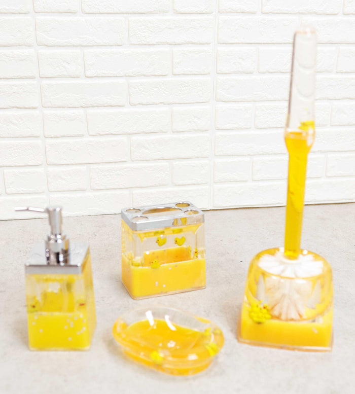 ebros gift Yellow Splash Rubber Ducks 5 Piece Chic Bathroom Vanity Accessories Gift Set