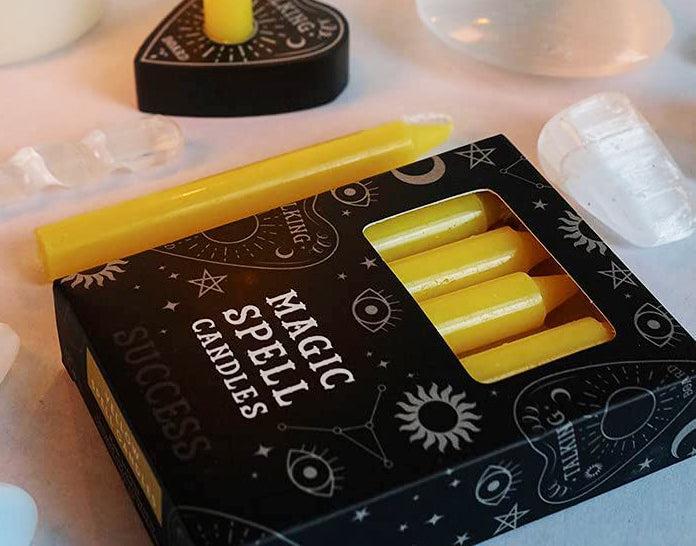 ebros gift Yellow Success Victory Pack of 12 Wicca Occult Witch Ritual Spell Chime Candles