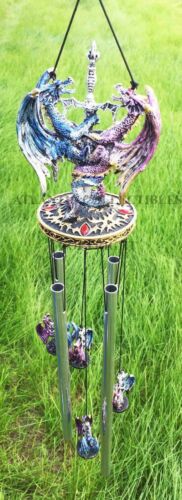 Ebros Gift Yin Yang Day And Night Twin Dragons Excalibur Sword Wind Chime Home Patio Decor