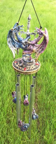 Ebros Gift Yin Yang Day And Night Twin Dragons Excalibur Sword Wind Chime Home Patio Decor