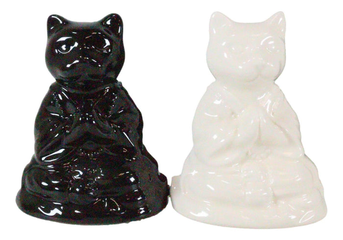 Ebros Gift Yin Yang Zen Monk Buddha Cats Monks Meditating Ceramic Salt And Pepper Shakers