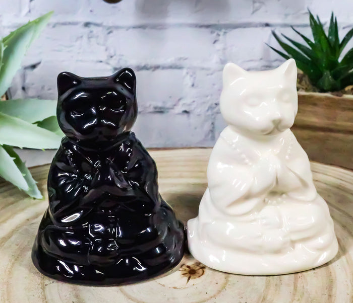 ebros gift Yin Yang Zen Monk Buddha Cats Monks Meditating Ceramic Salt And Pepper Shakers