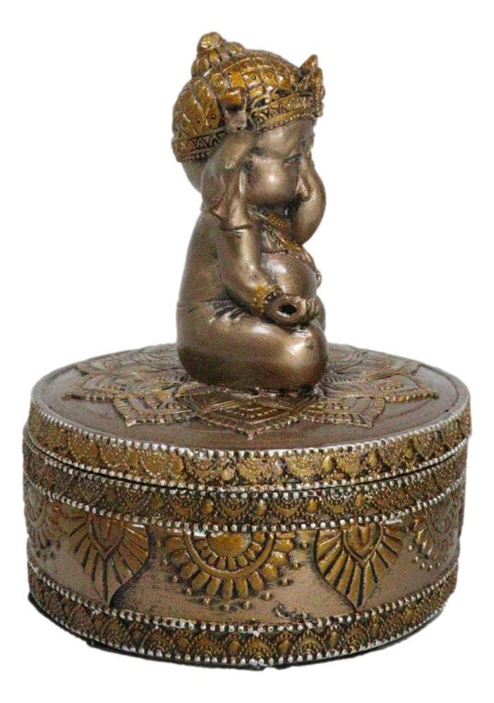 Ebros Gift Yoga Ganapati Baby Ganesha In Meditation With Mandala Flower Decor Trinket Box