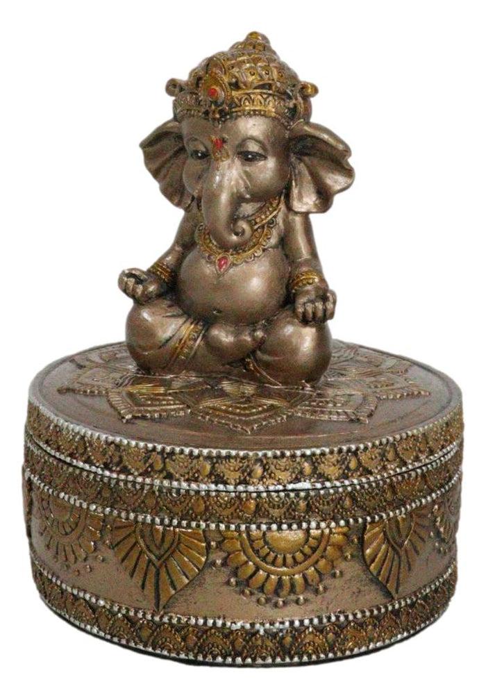 Ebros Gift Yoga Ganapati Baby Ganesha In Meditation With Mandala Flower Decor Trinket Box