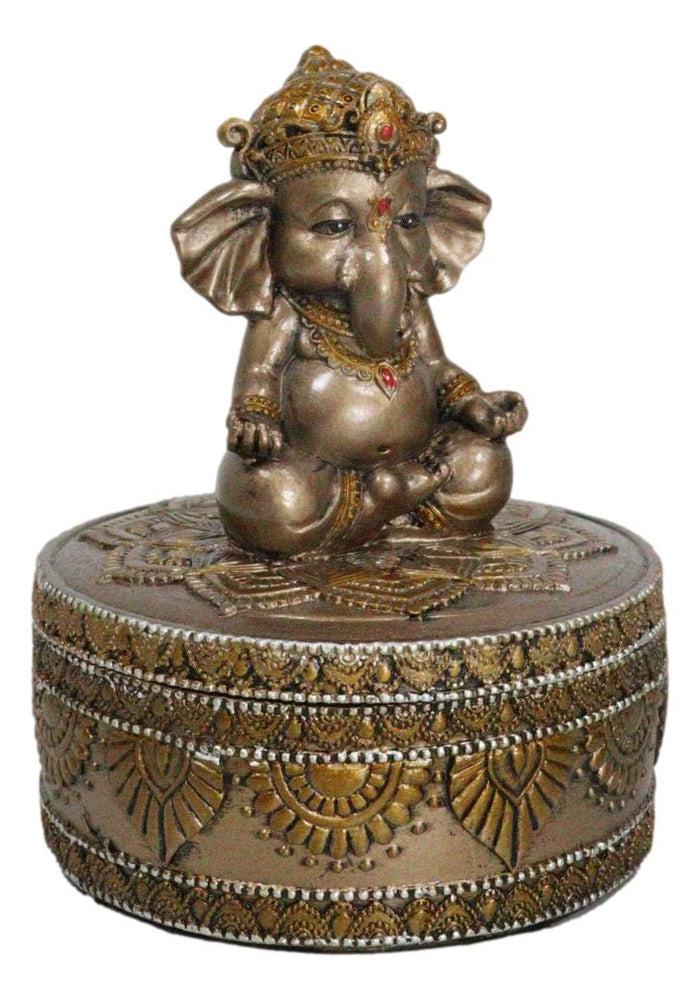 Ebros Gift Yoga Ganapati Baby Ganesha In Meditation With Mandala Flower Decor Trinket Box