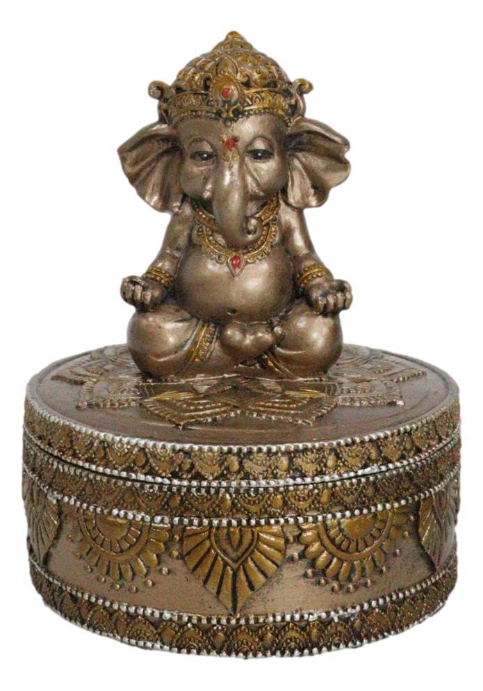 ebros gift Yoga Ganapati Baby Ganesha In Meditation With Mandala Flower Decor Trinket Box