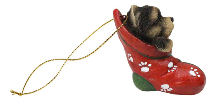 Ebros Gift Yorkshire Terrier Yorkie Puppy In Sock Holiday Fest Christmas Ornament Figurine