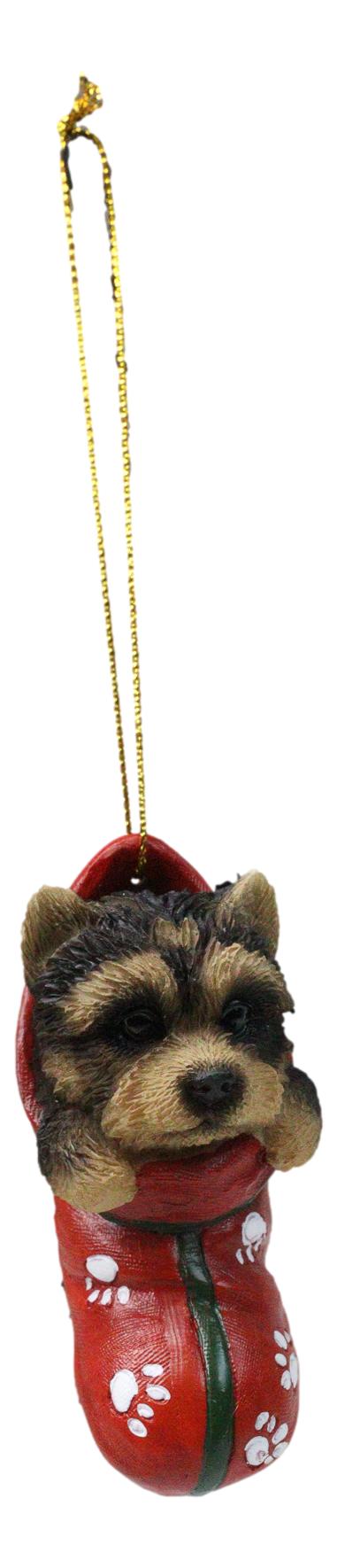 Ebros Gift Yorkshire Terrier Yorkie Puppy In Sock Holiday Fest Christmas Ornament Figurine