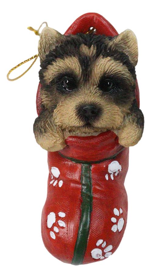 ebros gift Yorkshire Terrier Yorkie Puppy In Sock Holiday Fest Christmas Ornament Figurine