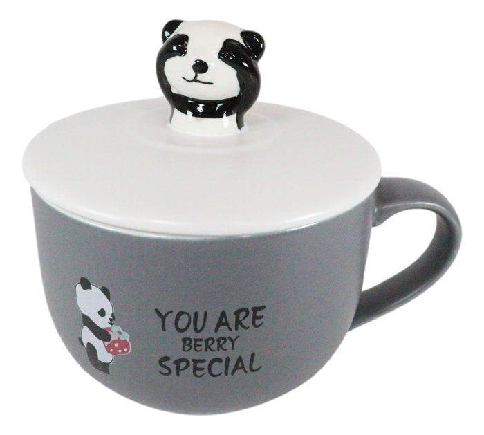 Ebros Gift You're Special Peekaboo Panda Bear Gray Ceramic Coffee Mug W/ Spoon And Lid Set