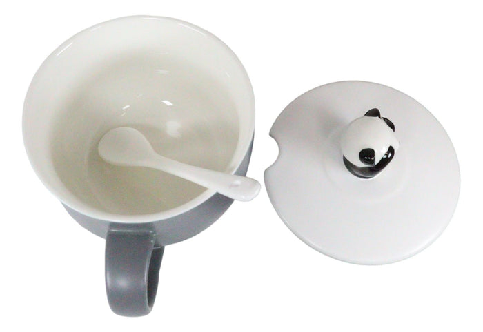 Ebros Gift You're Special Peekaboo Panda Bear Gray Ceramic Coffee Mug W/ Spoon And Lid Set
