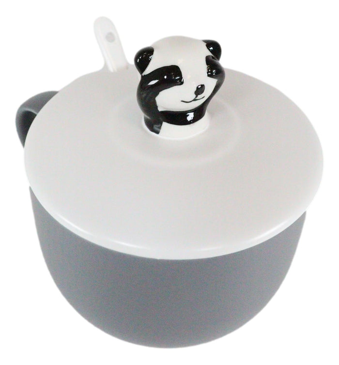 Ebros Gift You're Special Peekaboo Panda Bear Gray Ceramic Coffee Mug W/ Spoon And Lid Set