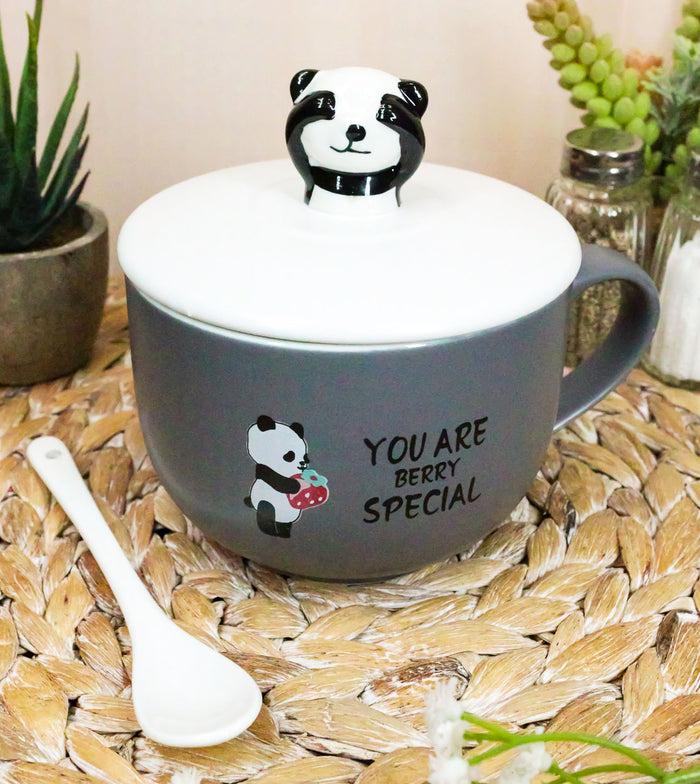 ebros gift You're Special Peekaboo Panda Bear Gray Ceramic Coffee Mug W/ Spoon And Lid Set