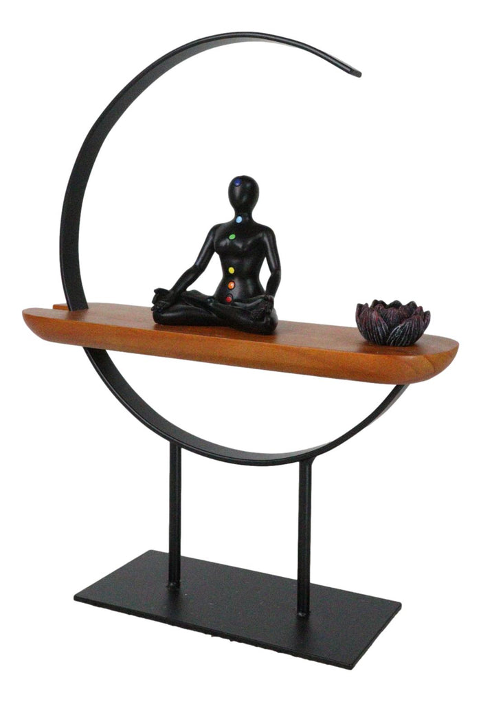 Ebros Gift Zen Crescent Rainbow 7 Chakra Zones Black Yoga Avatar With Lotus Incense Burner