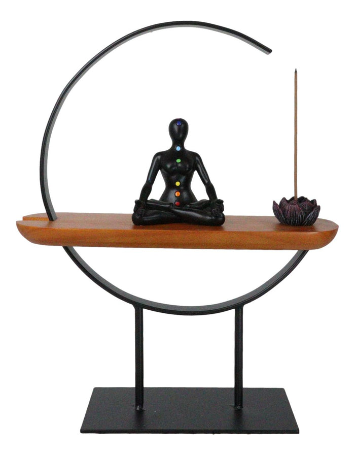 ebros gift Zen Crescent Rainbow 7 Chakra Zones Black Yoga Avatar With Lotus Incense Burner