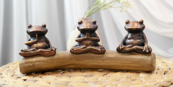 ebros gift Zen Feng Shui Koan Of The Frog Meditating Buddha Yoga Frogs Trio On Log Statue