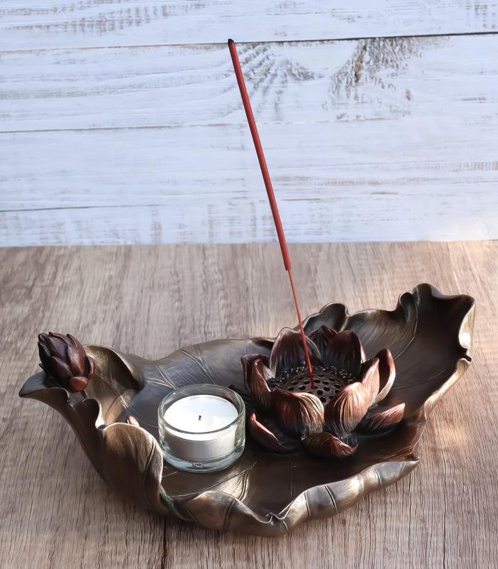 ebros gift Zen Garden Buddha Lotus Flower Incense Burner Votive Tea Light Candleholder