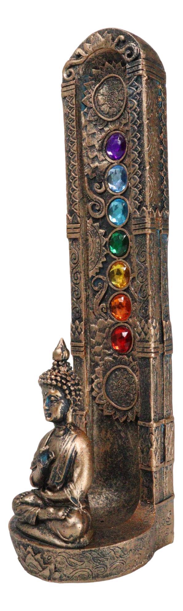 Ebros Gift Zen Meditating Buddha Monk With 7 Chakra Zones Gem Colors Incense Holder Statue