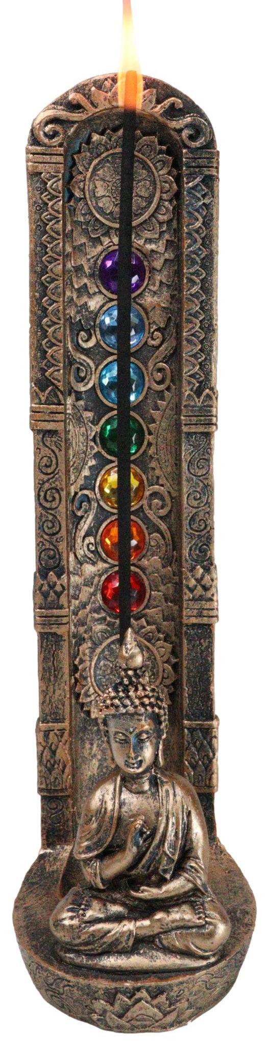 Ebros Gift Zen Meditating Buddha Monk With 7 Chakra Zones Gem Colors Incense Holder Statue