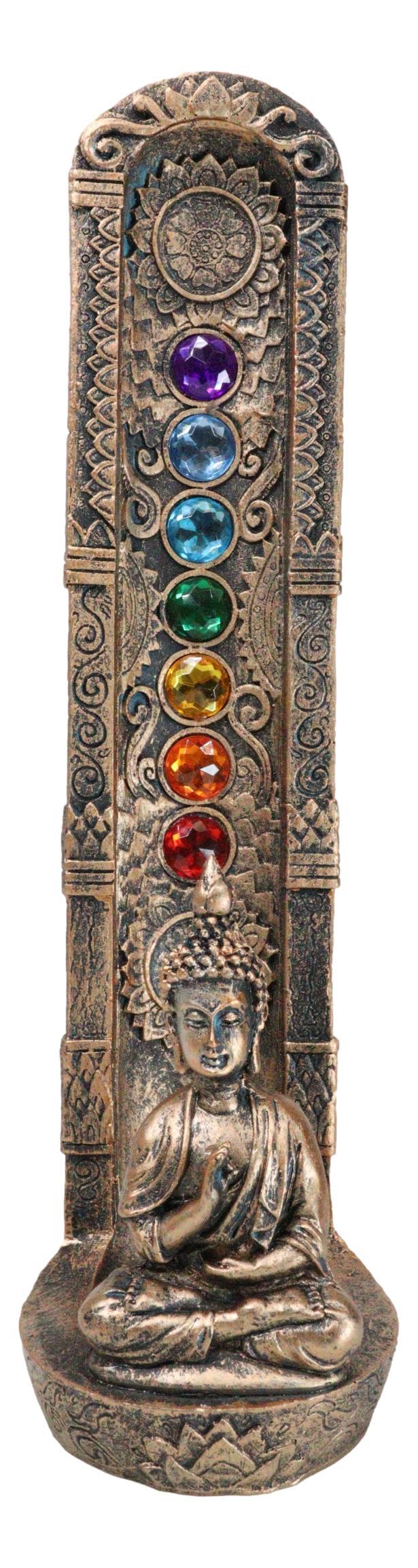 ebros gift Zen Meditating Buddha Monk With 7 Chakra Zones Gem Colors Incense Holder Statue