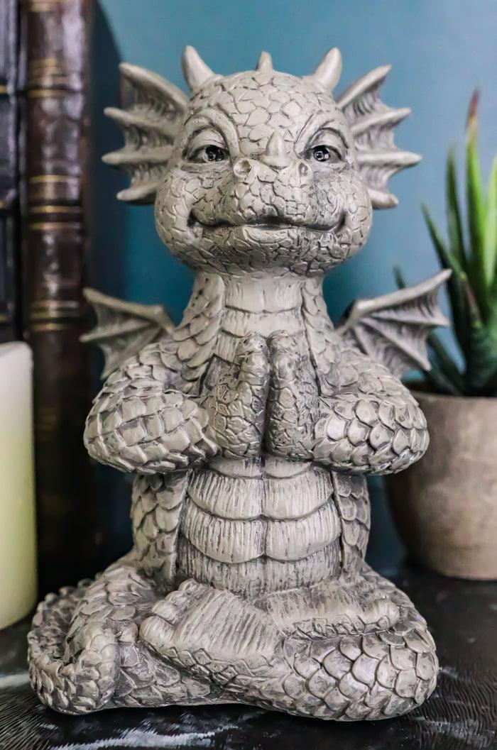 ebros gift Zen Meditating Yoga Namaste Dragon Statue Faux Stone Resin 5"Tall Fantasy Decor
