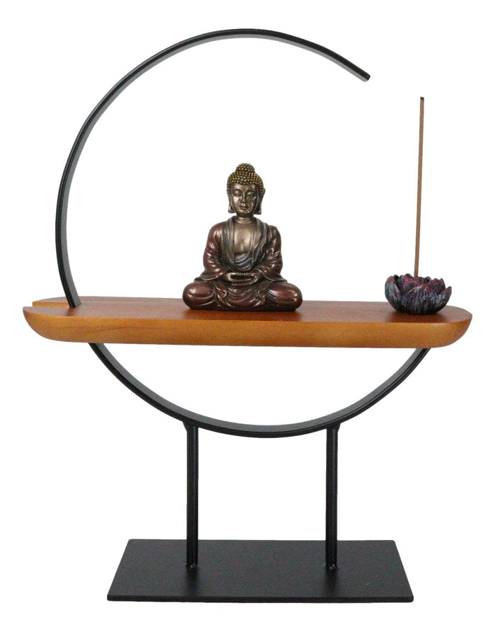 ebros gift Zen Metal Crescent Amitabha Buddha With Lotus Incense Burner Meditation Tool