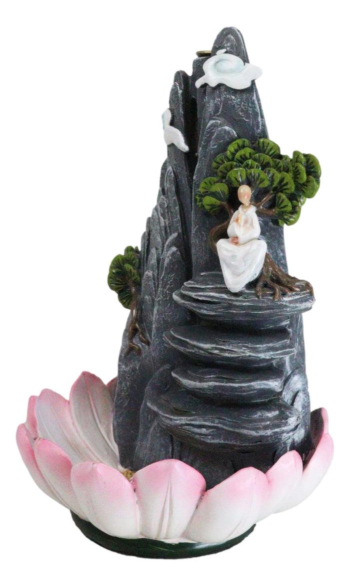 Ebros Gift Zen Rocky Mountain Steppes With Monk On Giant Lotus Backflow Cone Incense Holder