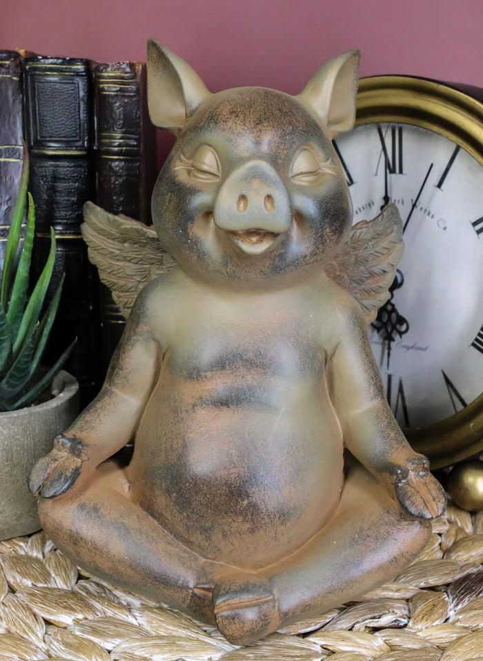 Ebros Gift Zen Yoga Flying Pig Angel Hog Heavens Meditating In Lotus Pose Rustic Statue
