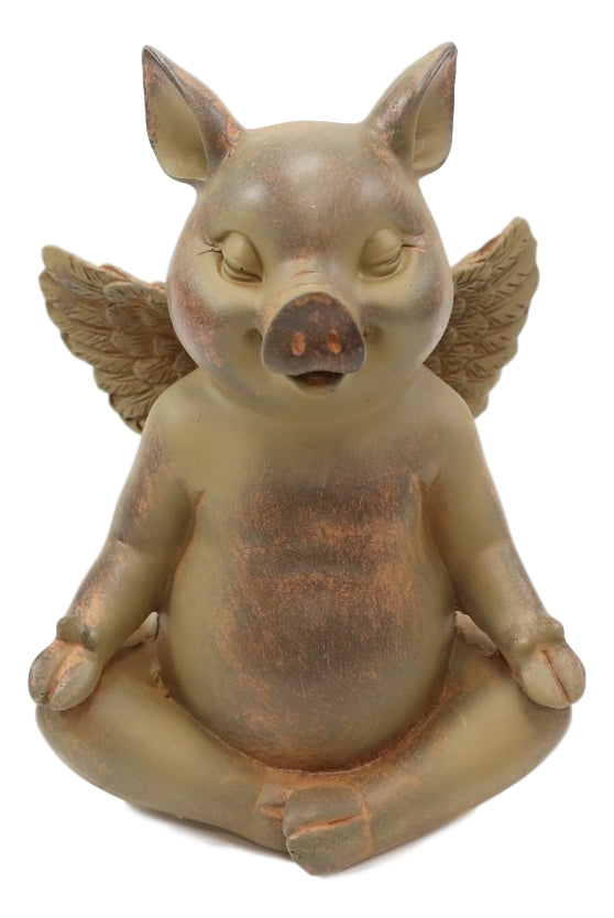 Ebros Gift Zen Yoga Flying Pig Angel Hog Heavens Meditating In Lotus Pose Rustic Statue