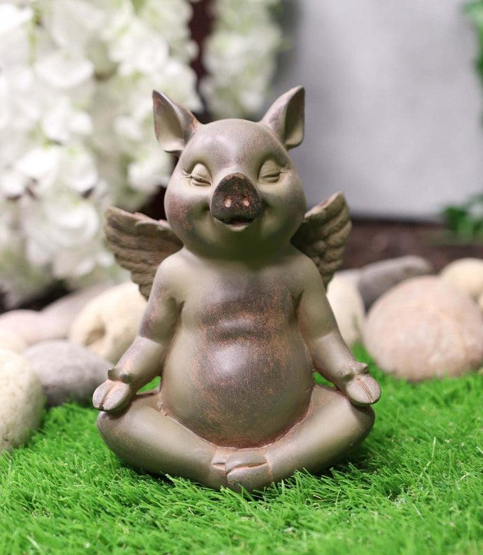 ebros gift Zen Yoga Flying Pig Angel Hog Heavens Meditating In Lotus Pose Rustic Statue
