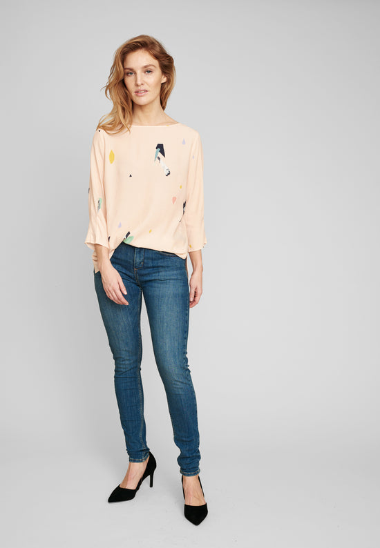 Echte Linda Crop Regular Shirts - Peach Art