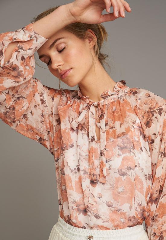Echte Ruffled Sheer Blouse - Flower Print