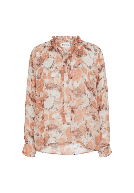 echte Ruffled Sheer Blouse - Flower Print