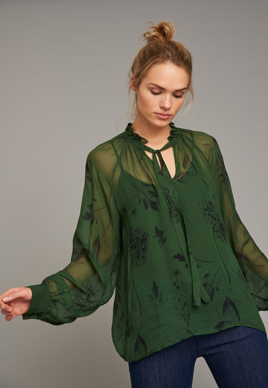 Echte Ruffled Sheer Blouse - Grass Botanical