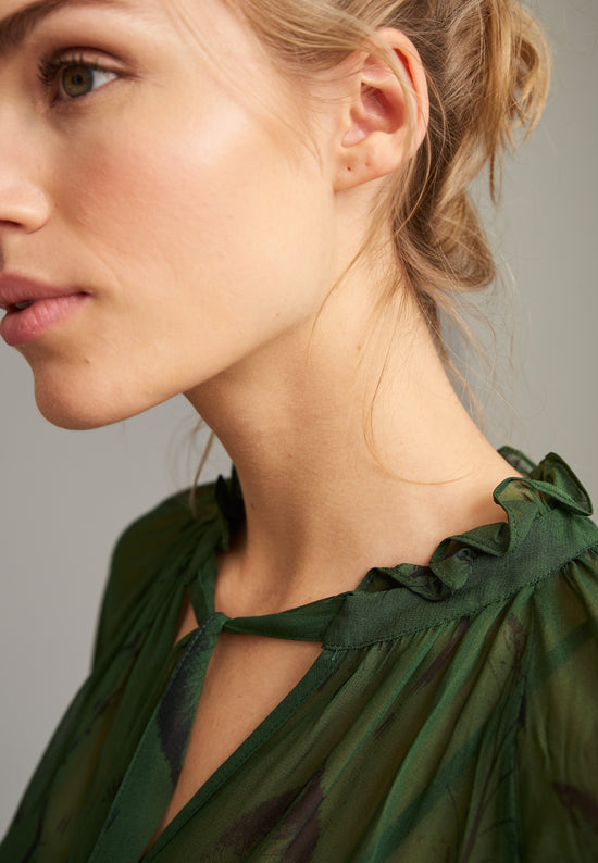 Echte Ruffled Sheer Blouse - Grass Botanical