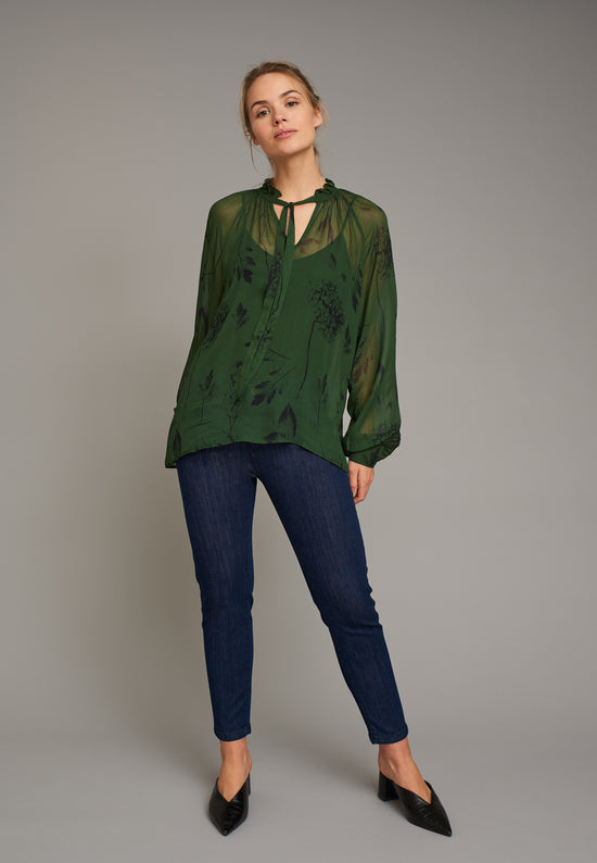 Echte Ruffled Sheer Blouse - Grass Botanical