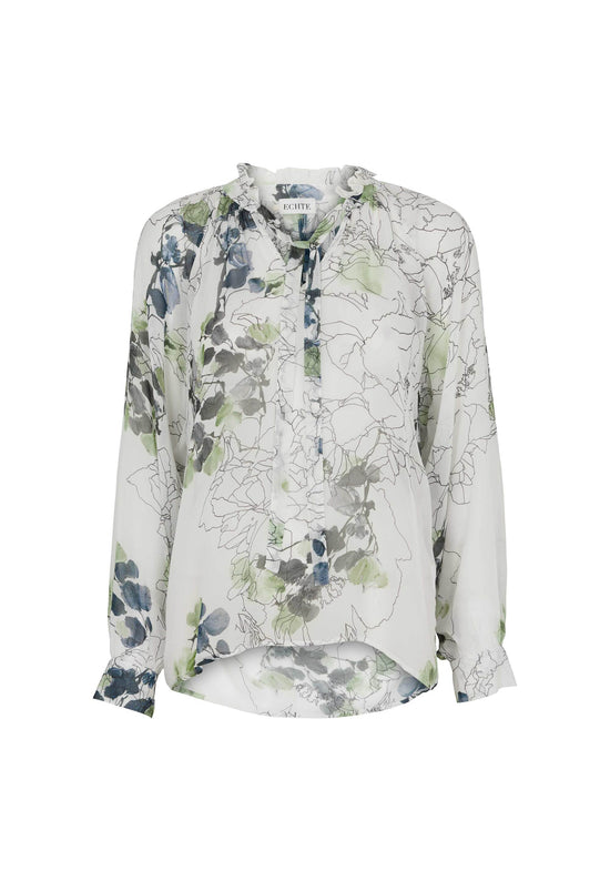 echte Ruffled Sheer Blouse - Mint Paint