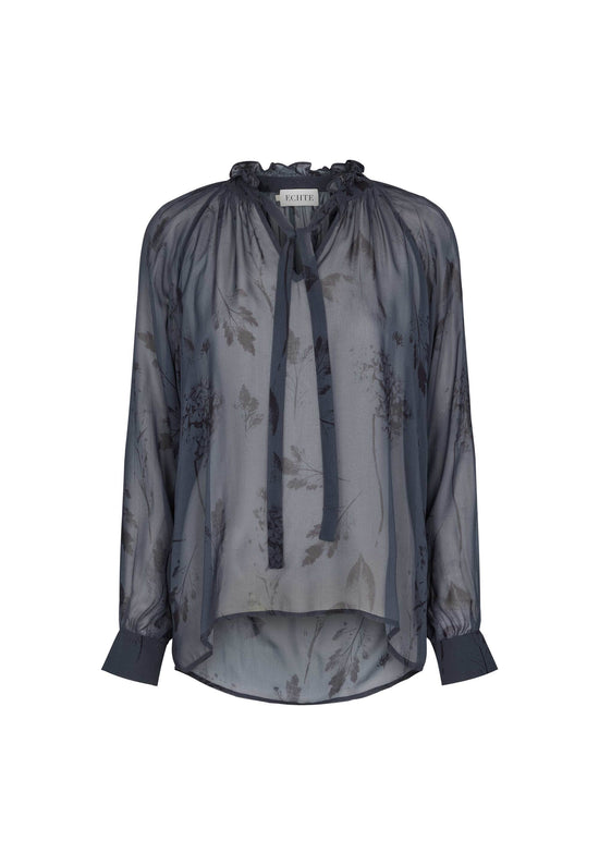 echte Ruffled Sheer Blouse - Navy Botanic