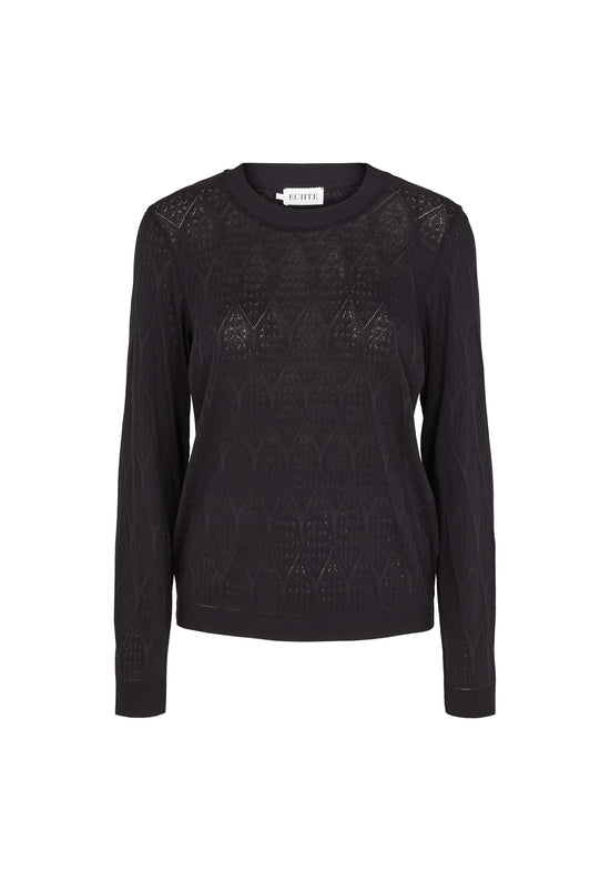echte Sheer Crew Neck Lace Knit Knitwear - Black