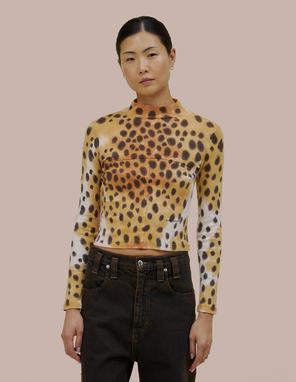 eckhaus latta LAPPED BABY TURTLENECK Cheetah