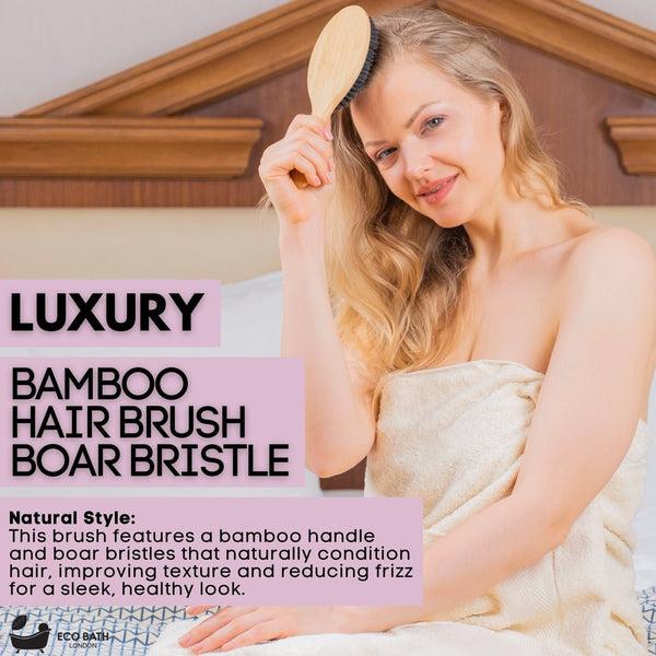 Eco Bath London Eco Bath London Bamboo Hair Brush With Boar Bristles - Eco-Friendly Detangling Hairbrush For All Hair Types