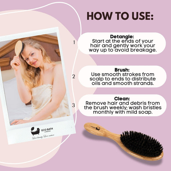 Eco Bath London Eco Bath London Bamboo Hair Brush With Boar Bristles - Eco-Friendly Detangling Hairbrush For All Hair Types