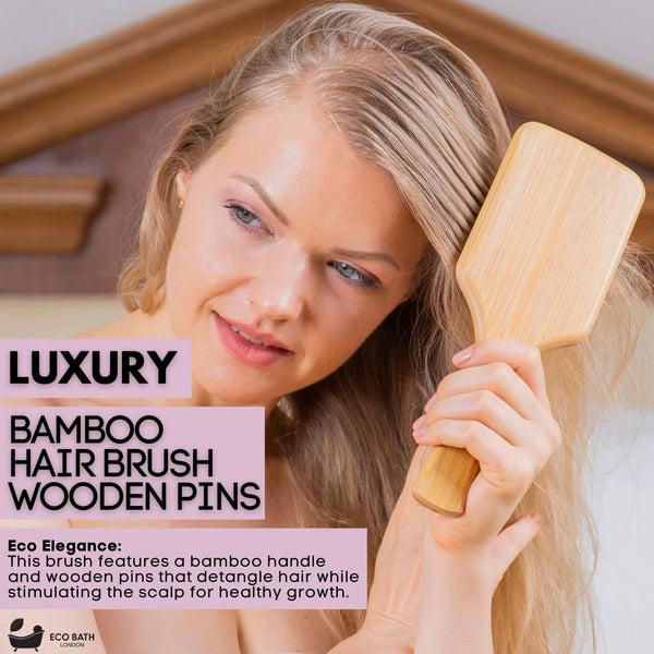 Eco Bath London Eco Bath London Bamboo Hairbrush With Wooden Pins - Eco-Friendly Paddle Detangler For Long Thick And Curly Hair