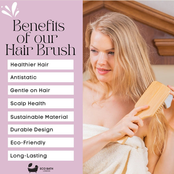 Eco Bath London Eco Bath London Bamboo Hairbrush With Wooden Pins - Eco-Friendly Paddle Detangler For Long Thick And Curly Hair
