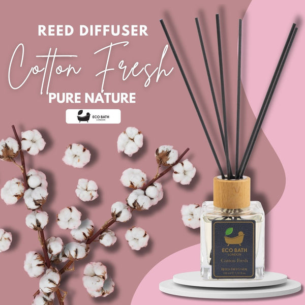 Eco Bath London Eco Bath London Cotton Fresh Reed Diffuser 100ml (3.38 Fl.Oz) - Luxurious Calming Reed Diffuser For Home Fragrance