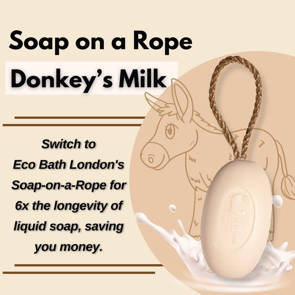 Eco Bath London Eco Bath London Donkey’s Milk Soap On A Rope 220g - Luxurious And Eco Friendly Body Wash Bar With Shea Butter