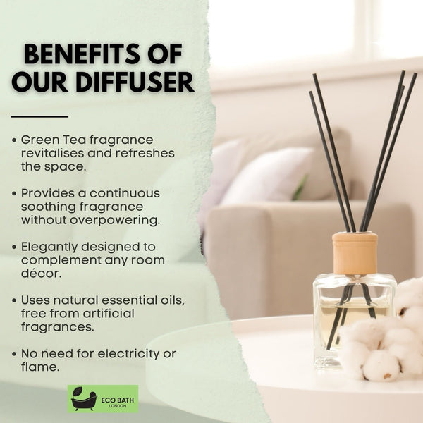 Eco Bath London Eco Bath London Green Tea Reed Diffuser - Refreshing Room Fragrance With Notes Of Bergamot And Green Tea 100ml (3.38 Fl.Oz)